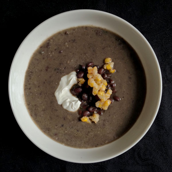 Black Bean Soup with Corn Crackle
