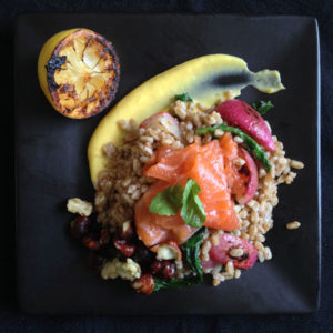 Gravlax and Farro with Radishes and Charred Lemon