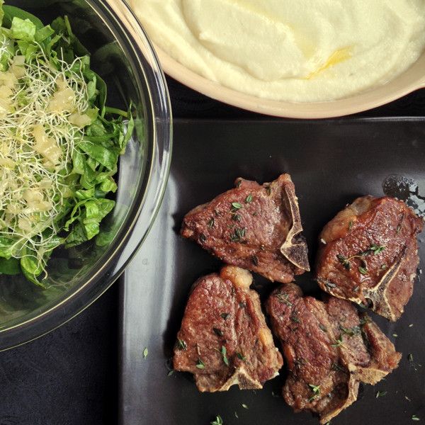 Lamb Steaks with Cauliflower Purée and Champagne Greens